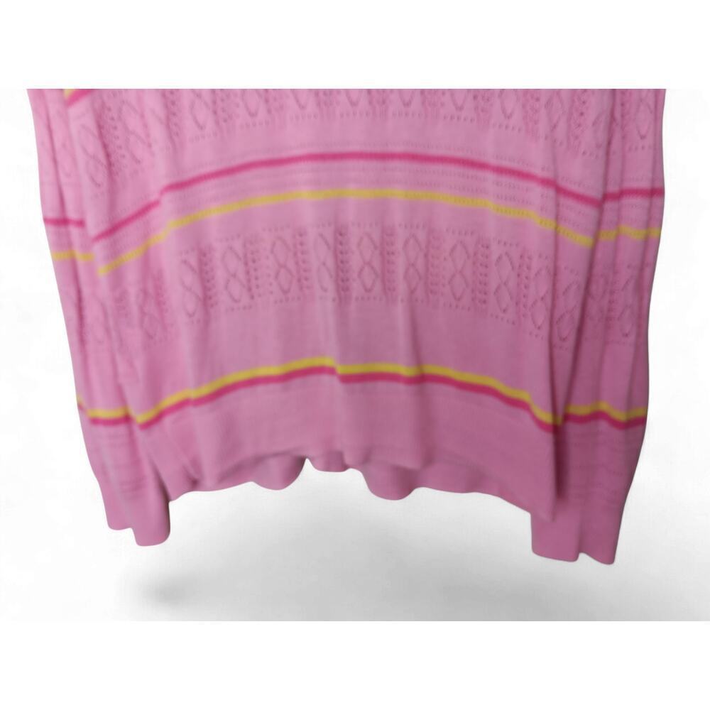 Charter Club Pink Yellow Stripe Knit Ruffle Cardigan Sweater XL Button Front - Picture 8 of 12